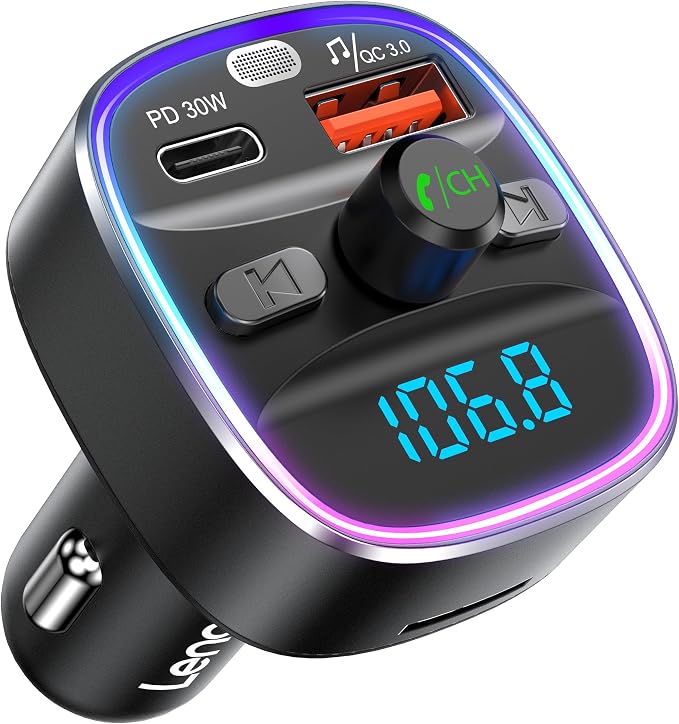 LENCENT Bluetooth 5.4 FM Transmitter Car Adapter 48W Wireless Radio Music by LENCENT