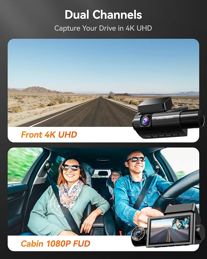 WOLFBOX i07 3 Channel Dash Cam Built-in WiFi GPS, 4K Dash Camera Front and - Image 3