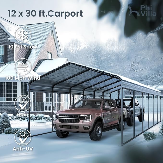 PHI VILLA 12'x30'x8.5 'Metal Carport - Image 5
