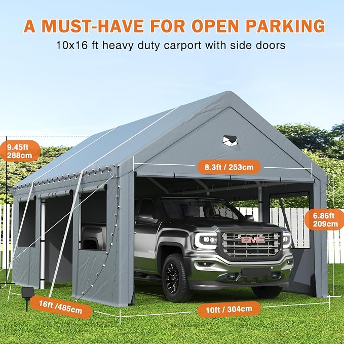 Carports 10X16 Heavy Duty，Portable Car Port Garage，Carport Canopy - Image 2