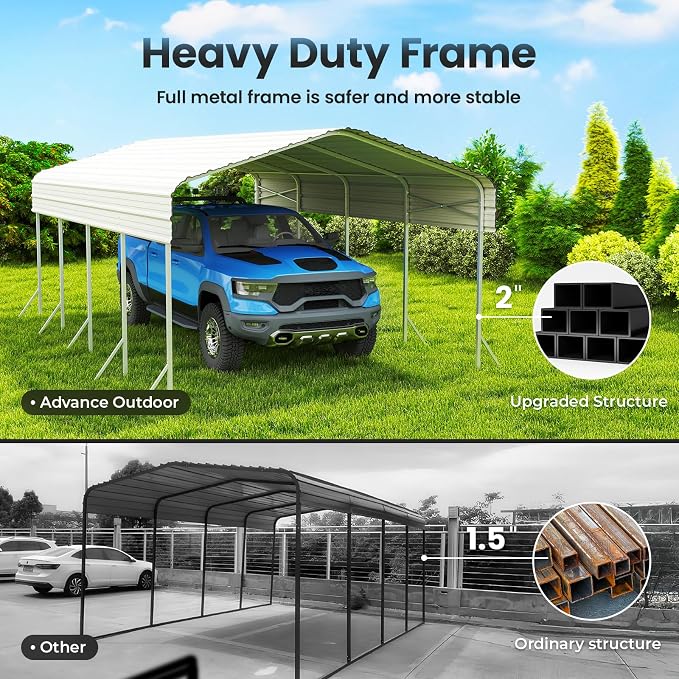 12x20' Heavy Duty Metal Carport – Sturdy Structure, All-Weather Protection - Image 3