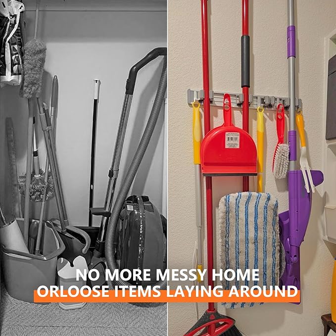 2 Pack Broom Holder Wall Mount Mop and Broom Hanger Wall Mounted Garage Storage - Image 4