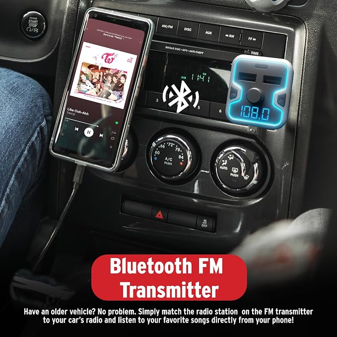 Car and Driver Bluetooth 5.0 FM Transmitter Charger, Dual USB-A and USB-C - Image 3