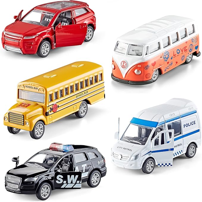 KIDAMI Die-cast Metal Toy Cars Set of 5, Openable Doors, Pull Back Car by KIDAMI