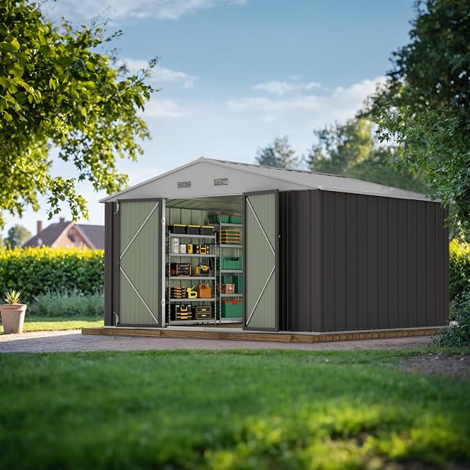 JUMMICO 8 x 10 FT Outdoor Storage Shed, Large Metal Garden Shed & Tool Sheds - Image 2