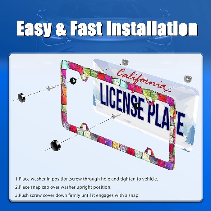 Pretty Cut Glass License Plate Frame Colorful License Plate Stainless Steel - Image 3