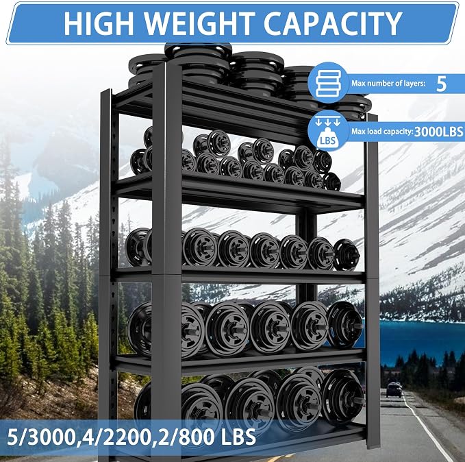 5-Tier Heavy Duty Garage Shelving Unit, 3000 LBS Capacity Metal Storage Rack - Image 5