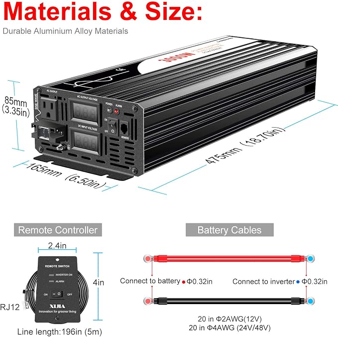 Xijia 3000W Pure Sine Wave Inverter DC 36V to AC 120V 60HZ Solar Converter - Image 5