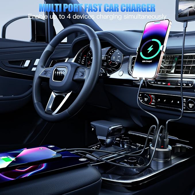 Car Charger with USB C Cable, 78W 4 Port Car Phone Charger Adapter Fast Charging - Image 6