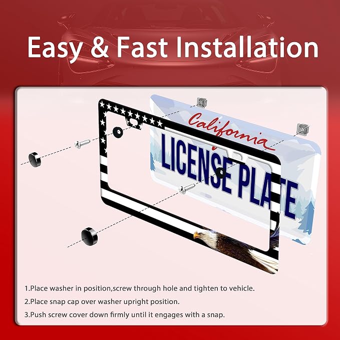 American Flag and Eagle License Plate USA Flag License Plate Stainless Steel - Image 3