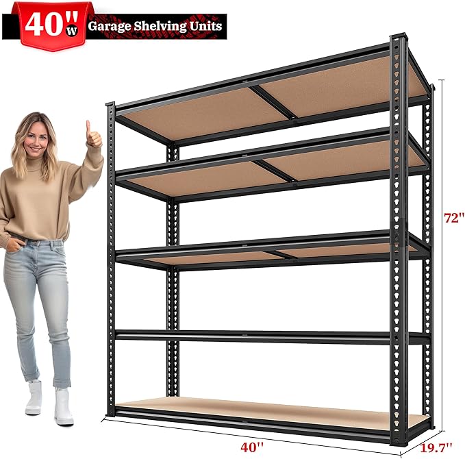 REIBII 40" W Garage Shelving 2500LBS Storage Shelves 72" H Metal Shelving 5 - Image 7
