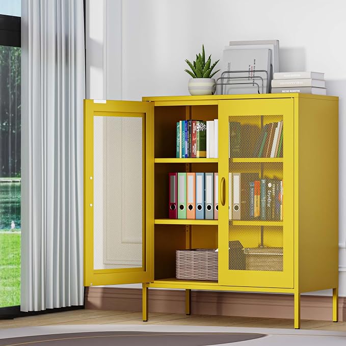 Metal Storage Cabinet with Mesh Doors, Steel Display Cabinet with Adjustable - Image 10