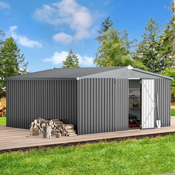 AECOJOY Shed 14' x 12' Storage Shed, Outdoor Metal Storage Sheds & Outdoor by AECOJOY