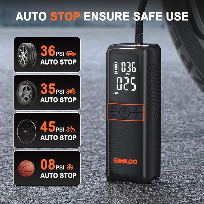 GOOLOO GT160 Tire Inflator Portable Air Compressor, 160PSI Portable Air Pump - Image 3
