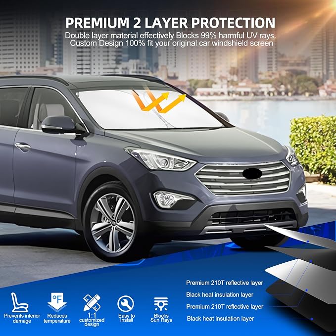 Windshield Sun Shade for H-yund-ai Santa Fe 2013-2018 Foldable Sunshade Custom - Image 3