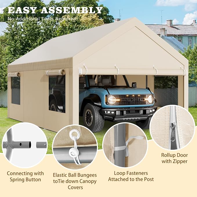 Walsunny Carport, 10x20 ft Heavy Duty Carport Canopy - Image 3