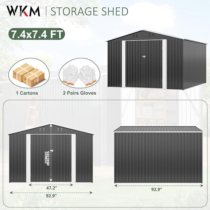 WKM 8x8 FT Outdoor Storage Shed, Utility Metal Tool Storage - Image 5