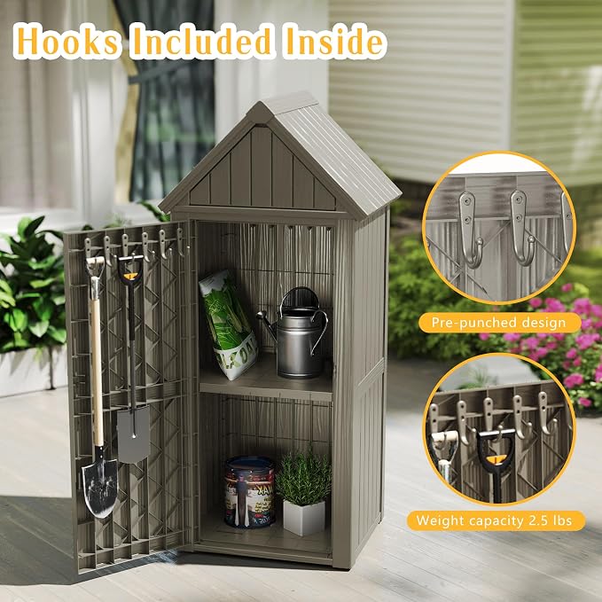 Storage Shed Outdoor Lockable, Waterproof Resin Garden Tool Shed, Heavy-Duty - Image 4