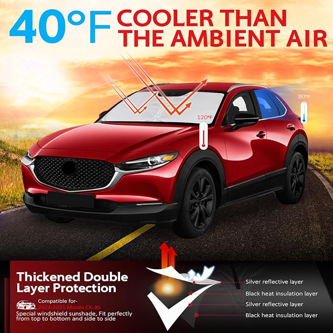 KAYZT Windshield Sun Shade for 2019-2025 2026 Mazda CX-30 CX30 Foldable - Image 2