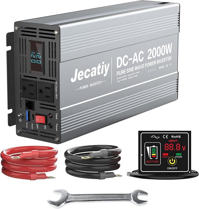 2000 Watt Pure Sine Wave Power Inverter DC 12V to 110V/120V AC Converter by Jecatiy