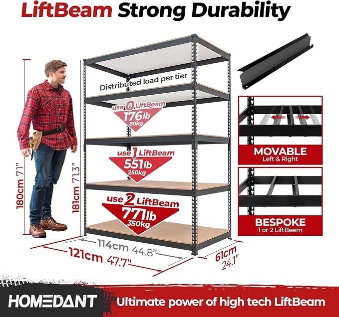 HOMEDANT 5 Tier Laminated Boltless Heavy Duty Garage Storage Adjustable Wide - Image 2