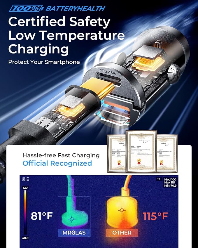 MRGLAS 90W Fast iPhone 16 Car Charger, USB C Car Charger - Image 7
