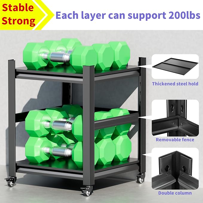 2 Sets Garage Shelving with Wheels and fences Unit 2 Tier Heavy Duty Storage - Image 5
