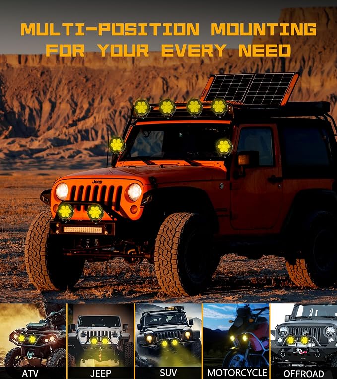 Kewig 4 Inch 96W Amber White LED Light Pods, 6 Modes Dual Color Fog Light Pods - Image 7