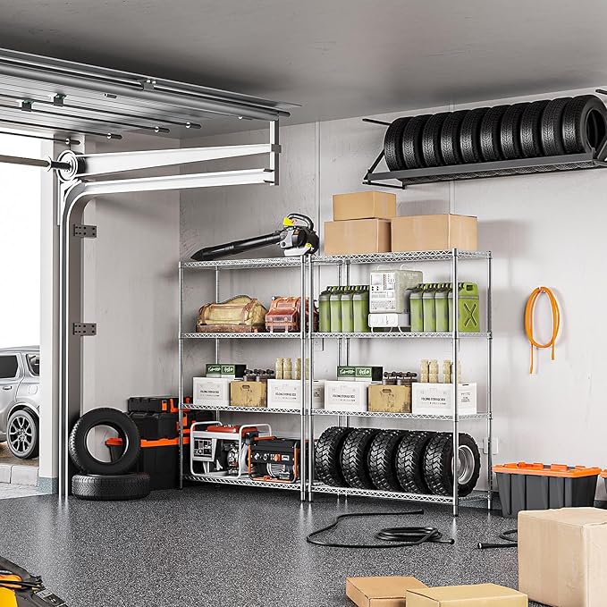 IZEUK 1400 LBS Garage Chrome Shelving Wide Storage Shelves 4 Tier Adjustable - Image 2