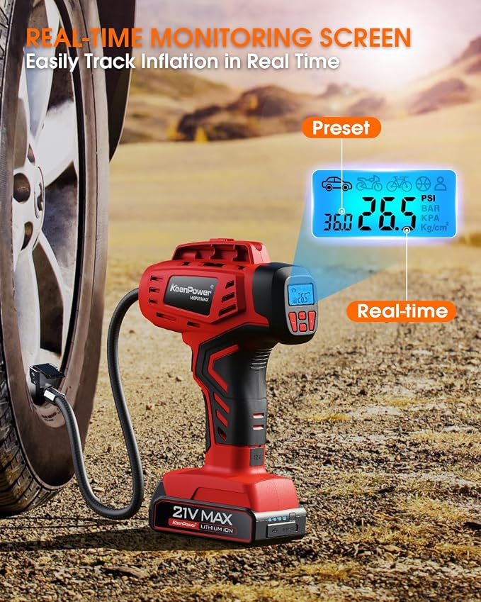 Digital Cordless Tire Inflator Portable Air Compressor Automatic 160PSI w/Gauge - Image 3