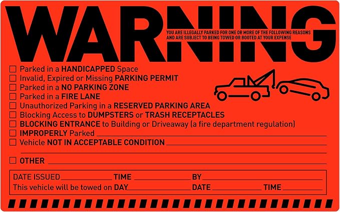 Easykart Labels 250 Parking Violation Notice Tow Stickers by EasykartLabels