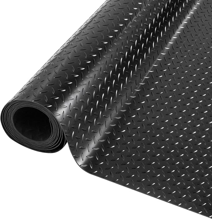 Garage Floor Mat, 16.4x3.2FT Diamond Plate Rubber Flooring Roll, PVC Non-Slip by KUJIBGY