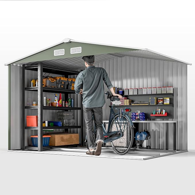 Outsunny 9' x 6' Outdoor Storage Shed, Garden Tool Metal Shed - Image 9