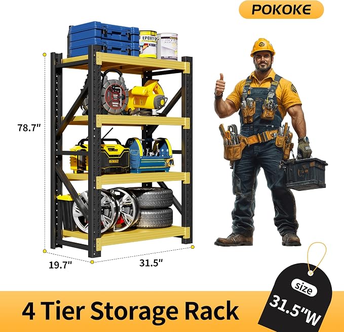 Garage Shelving Unit, 4 Tier Heavy Duty Racks, Easy Assembly, Metal Racks - Image 2