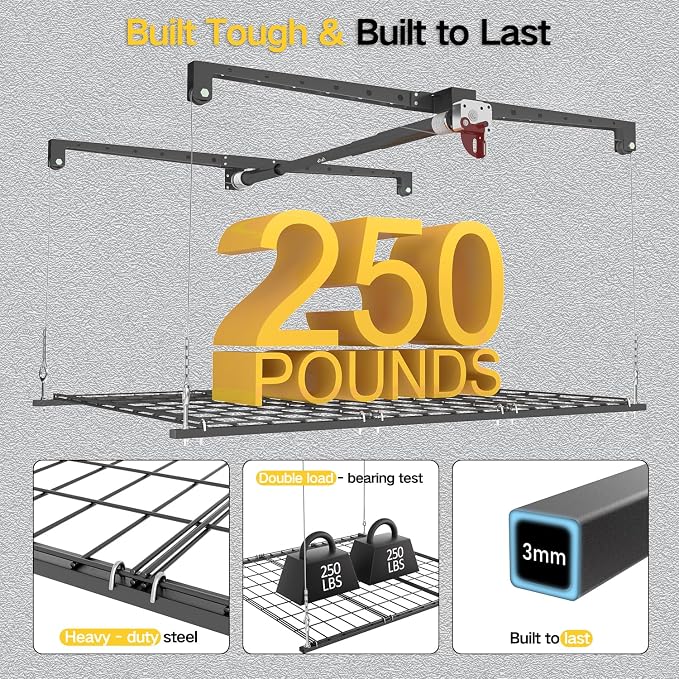Overhead Garage Storage Rack, 4x4 Ft Adjustable Garage Ceiling Storage Lift - Image 5