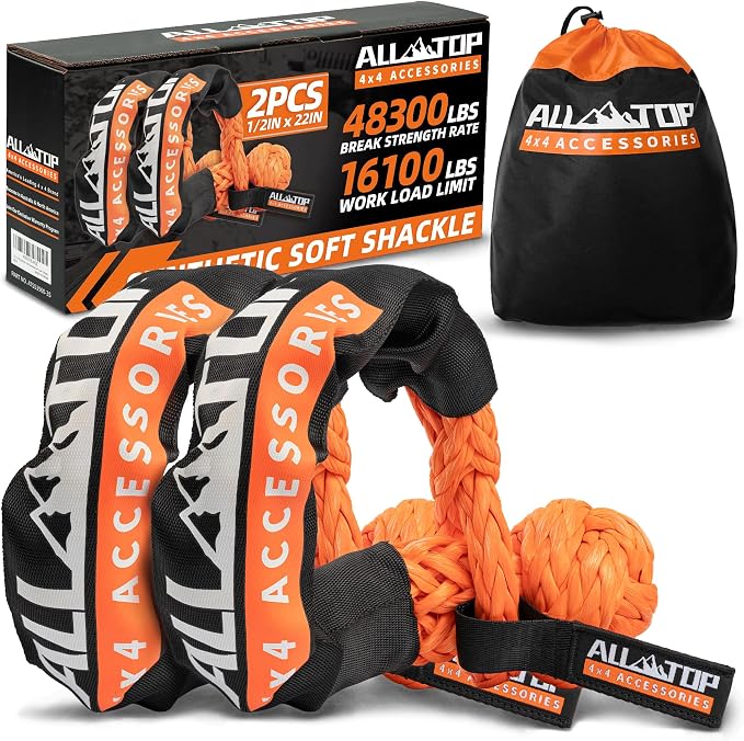 ALL-TOP Synthetic Soft Shackle Rope 1/2in x 22in UHMWPE Recovery Tow Shackles by ALL-TOP4X4