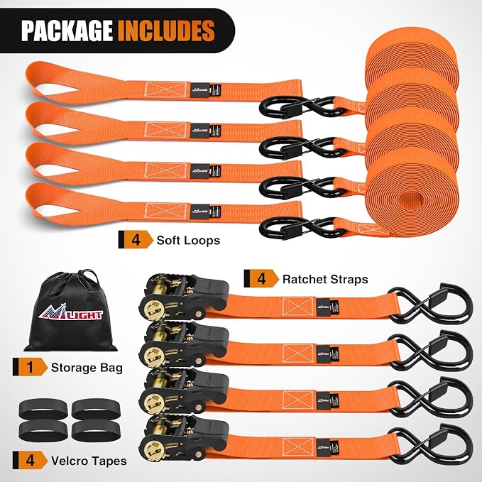 Nilight Ratchet Tie Down Straps 4500Lbs Max Break Strength 1”×15’ Heavy Duty - Image 5