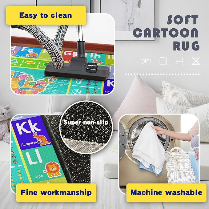 ABC Rug for Kids Playroom, 3x4 Washable Classroom Area Rugs, Educational - Image 4