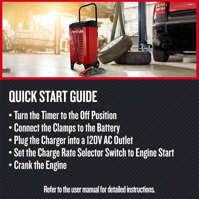 CRAFTSMAN Manual Wheeled 6A Battery Charger and 175A Engine Starter, 2-in-1 - Image 4
