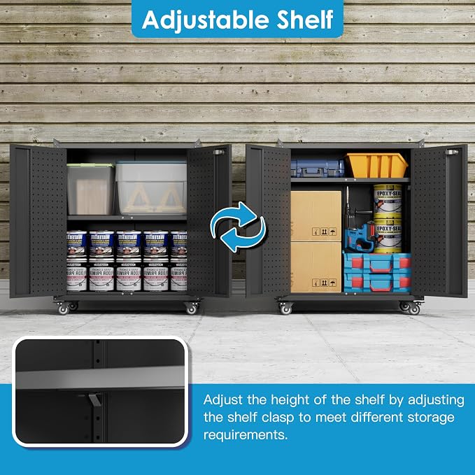 Metal Storage Cabinet with Wheels, Rolling Storage Cabinet with 2 Doors and - Image 3