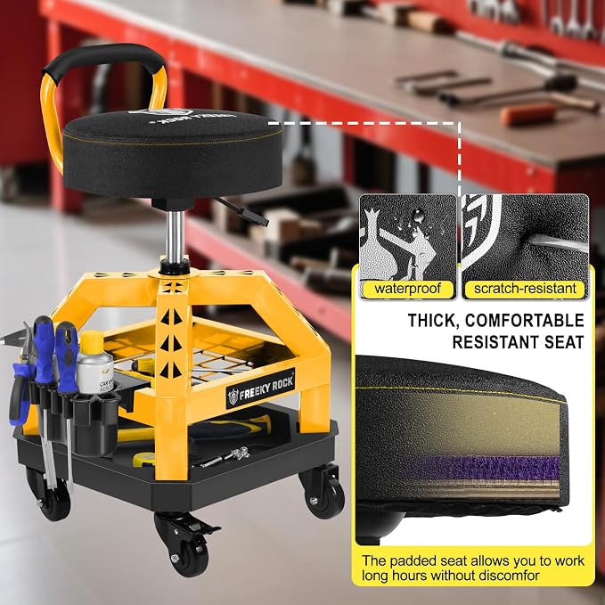 Rolling Shop Stool with Wheels, Heavy Duty Garage Work Mechanic Stool with - Image 3