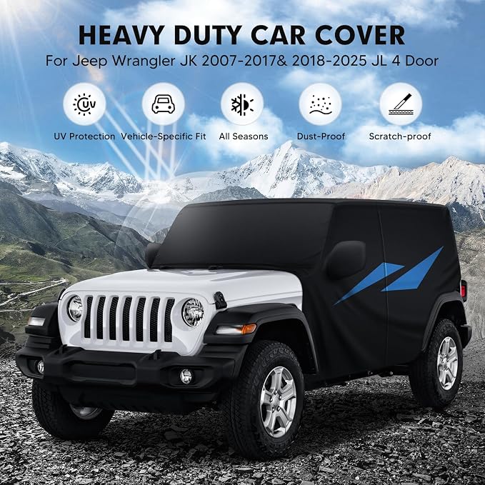 Car Cover for Jeep Wrangler JK JL 4 Door 2007-2025 Waterproof All Weather Car - Image 2