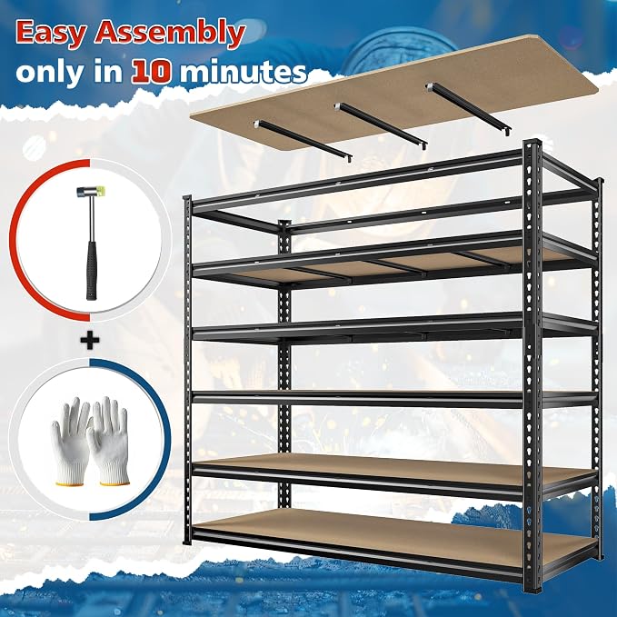 83.8" H Garage Shelving 59.8" W Metal Shelving 3000LBS Storage Shelves Heavy - Image 7