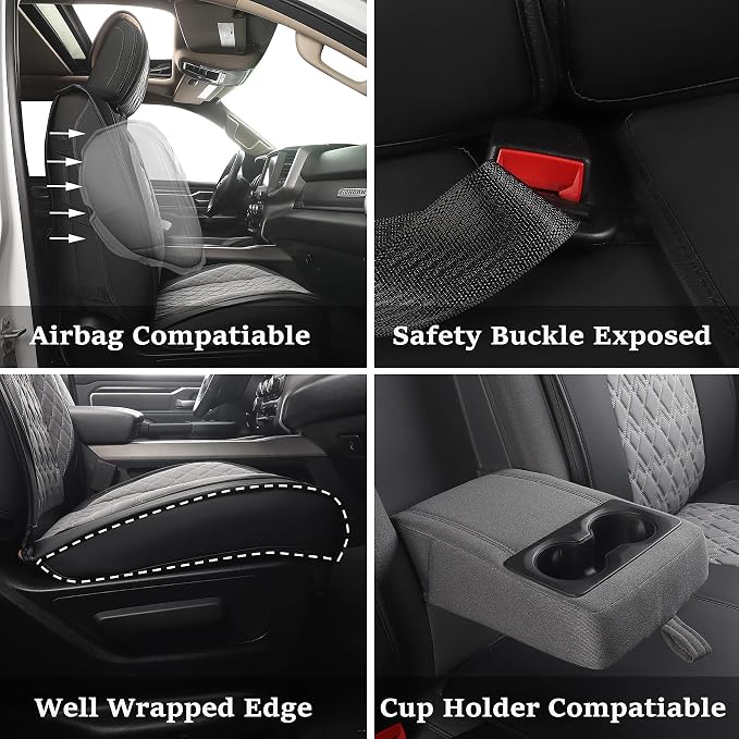 JOJOBAY Car Seat Covers for Dodge Ram Full Set, Fit Ram 2009-2025 - Image 4