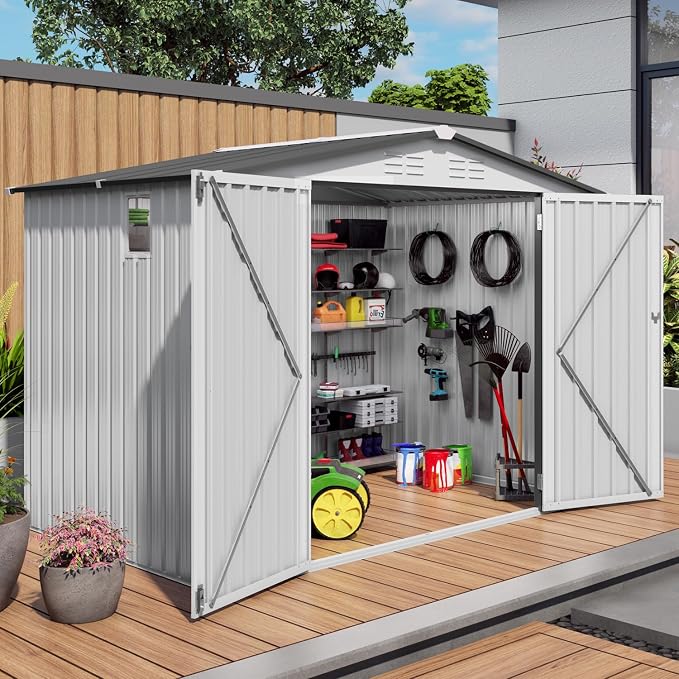 8 x 6 FT Outdoor Storage Shed, Metal Garden Tool Shed - Image 2