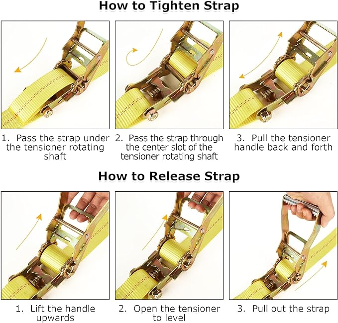 4 Pack 2 Inch Ratchet Straps Heavy Duty 20ft Tie Down Straps Ratchet - Image 6