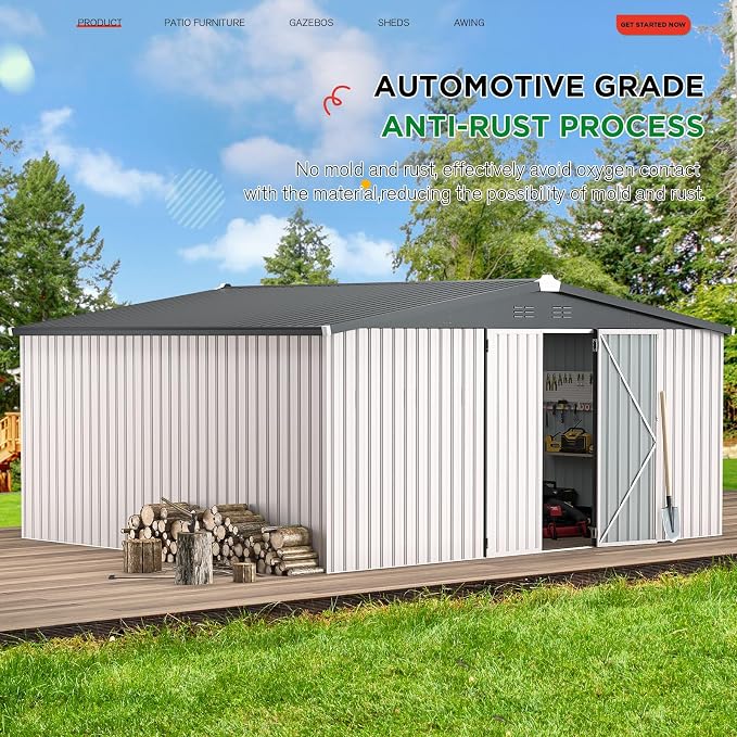 AECOJOY 14' x 12' Outdoor Storage Shed, Large 12x14 Metal Sheds & Outdoor - Image 4