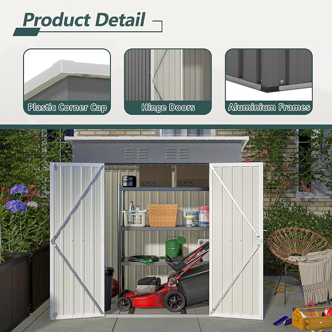 6x4 FT Outdoor Metal Storage Shed - Image 4