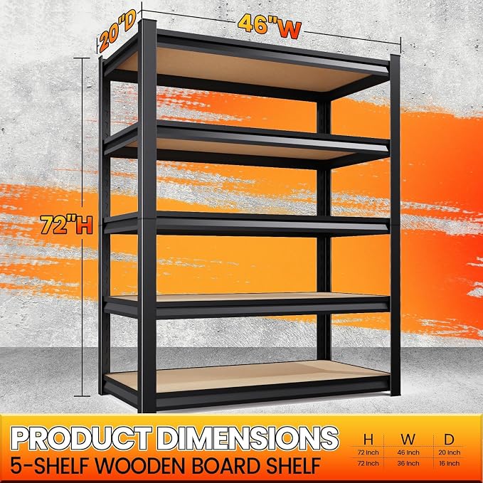 72" H*46'' Storage Shelves 2500lbs Garage Shelving Adjustable Heavy Duty Garage - Image 3