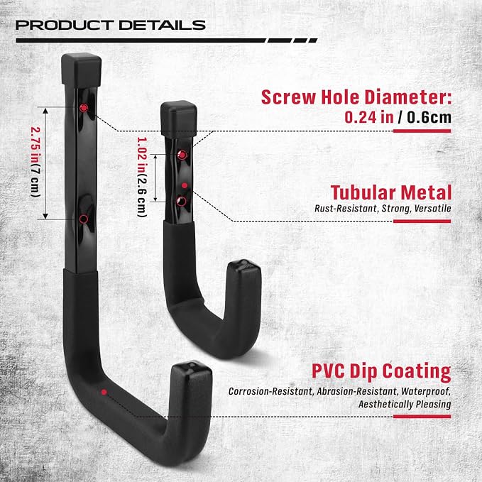 SEDY Heavy Duty Garage Storage Hooks: 4-Piece 6" & 3" Wall Mount J Utility - Image 5